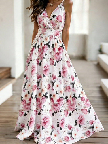 Damen ausschnitt maxikleid - v,