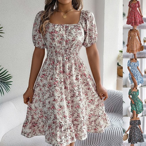 Damen blumenmuster midi kleid - blumenmuster,