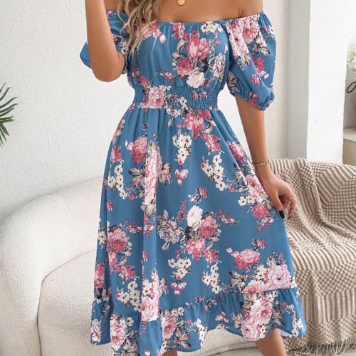 Damen blumen schulterfrei midi - damen,